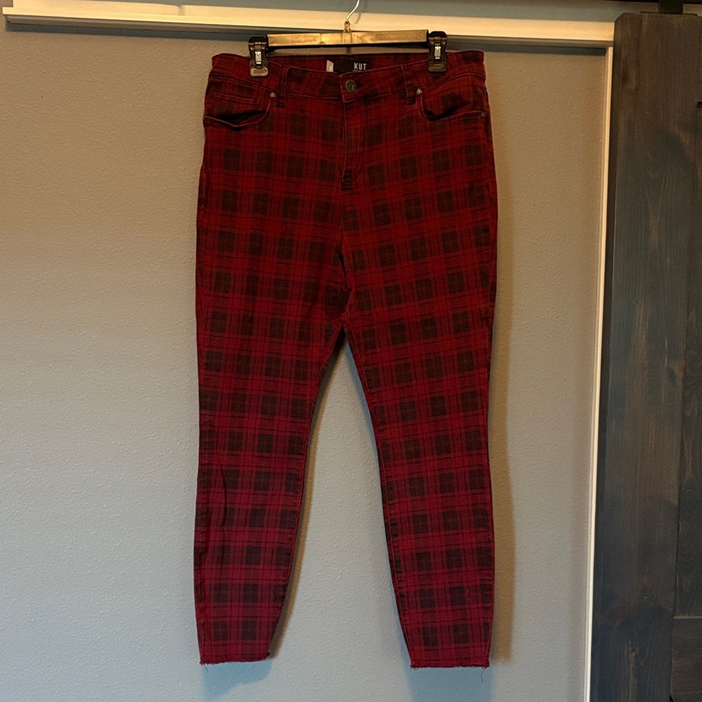 Kut from the Kloth Burgundy Plaid Pants